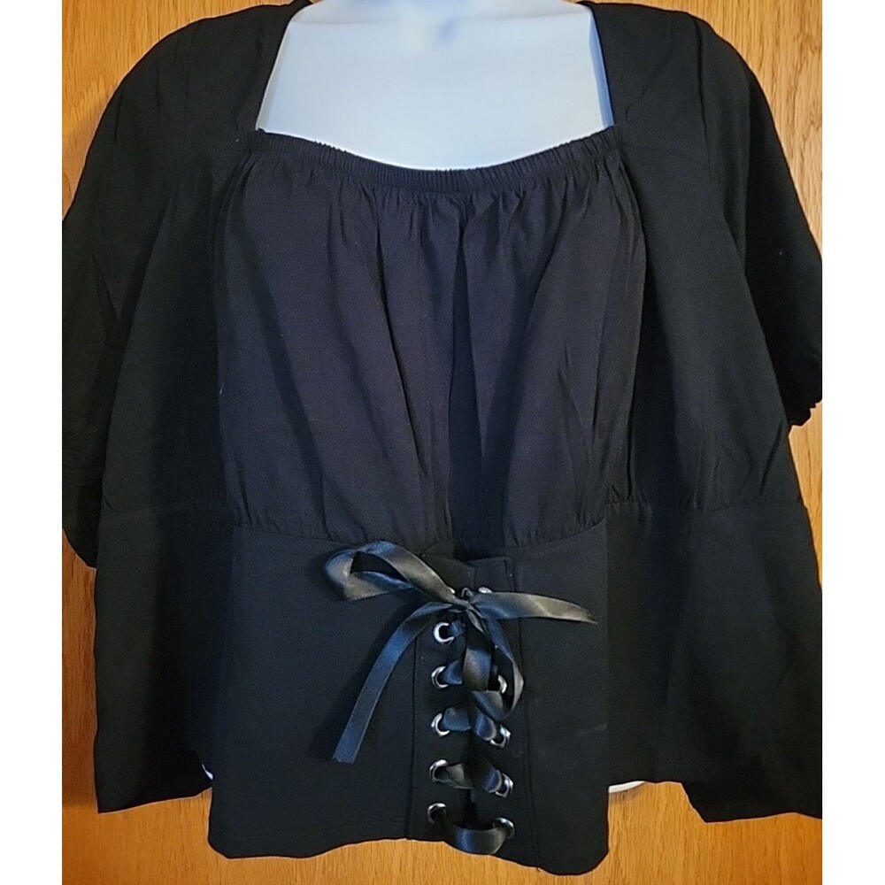 Nightfall Torrid Blouse Womens 3X Black Square Neck Puff Sleeve Peasant Top